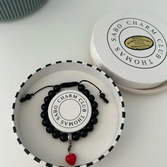 Thomas Sabo Black Bracelet with Red Heart Charm - Picture 1 of 3